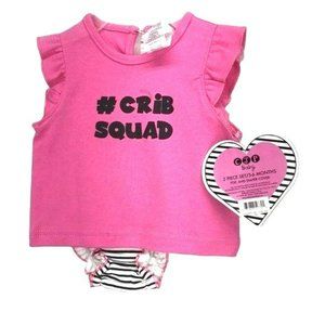CJP #CribSquad Infant Girls 2 Piece Pink Baby Set Shirt 3-6 months